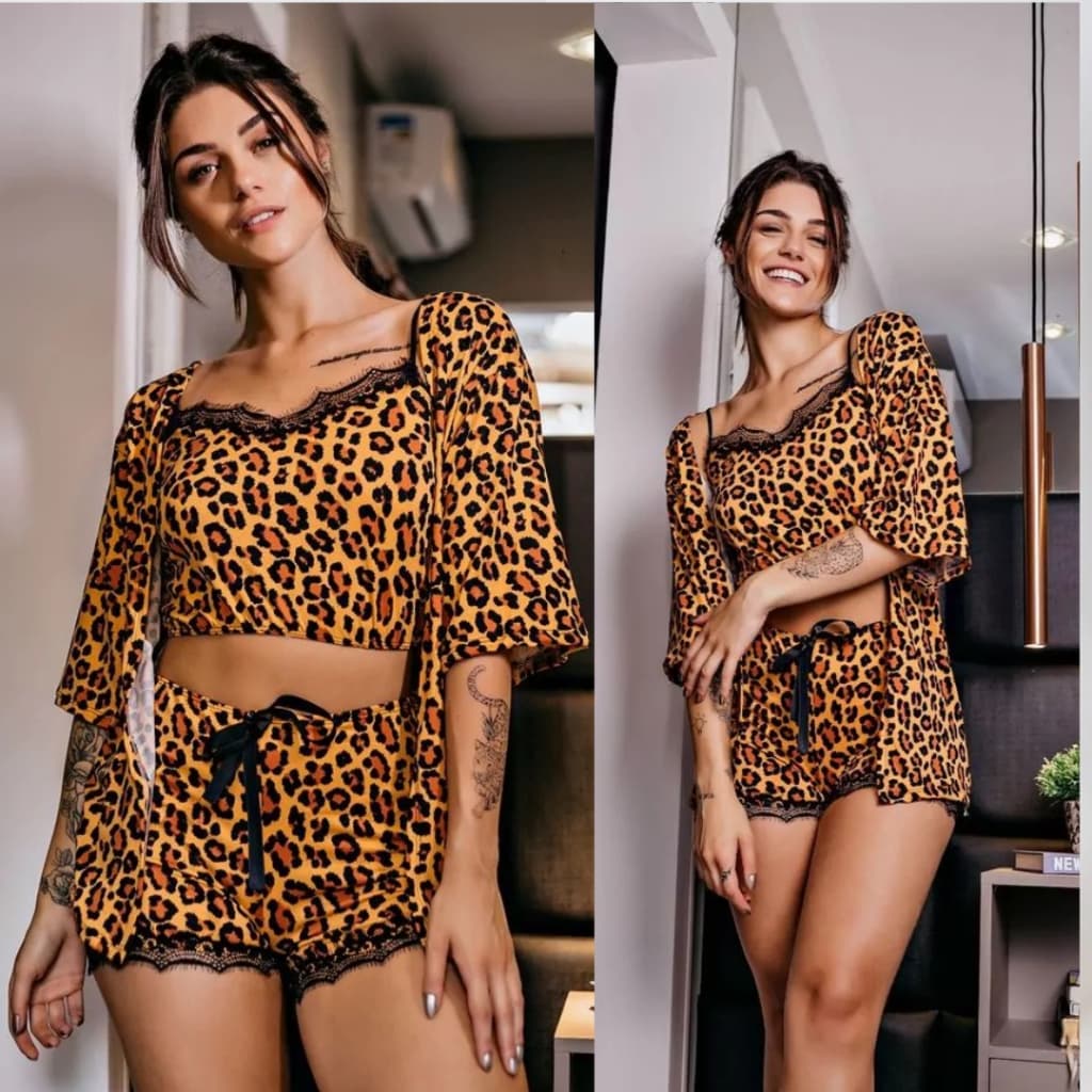 Kimono Felina Estampado Animal Print Onça