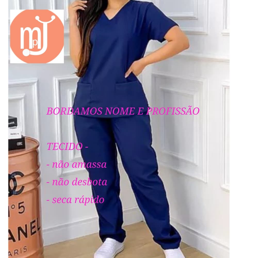 SCRUB FEMININO PLUS SIZE PIJAMA CIRÚRGICO G2 - G3 - G4 - G5 AZUL MARINHO OXFORD ENFERMAGEM, MEDICINA, VETERINÁRIA