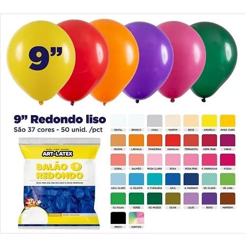 Balão Redondo 9" Diversas Cores – 50 Unidades – Art Latex