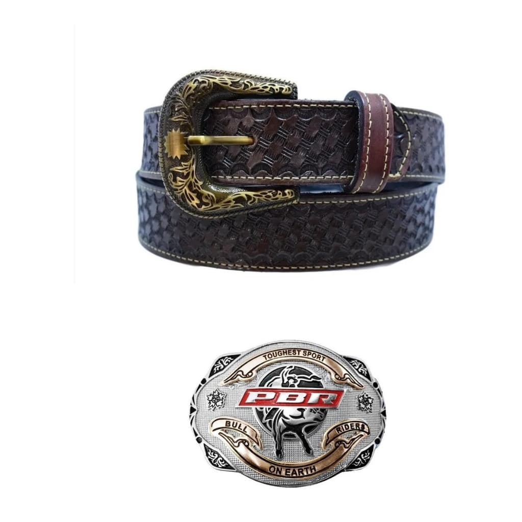 Cinto Country Couro Legítimo + Fivela PBR Para Cinto