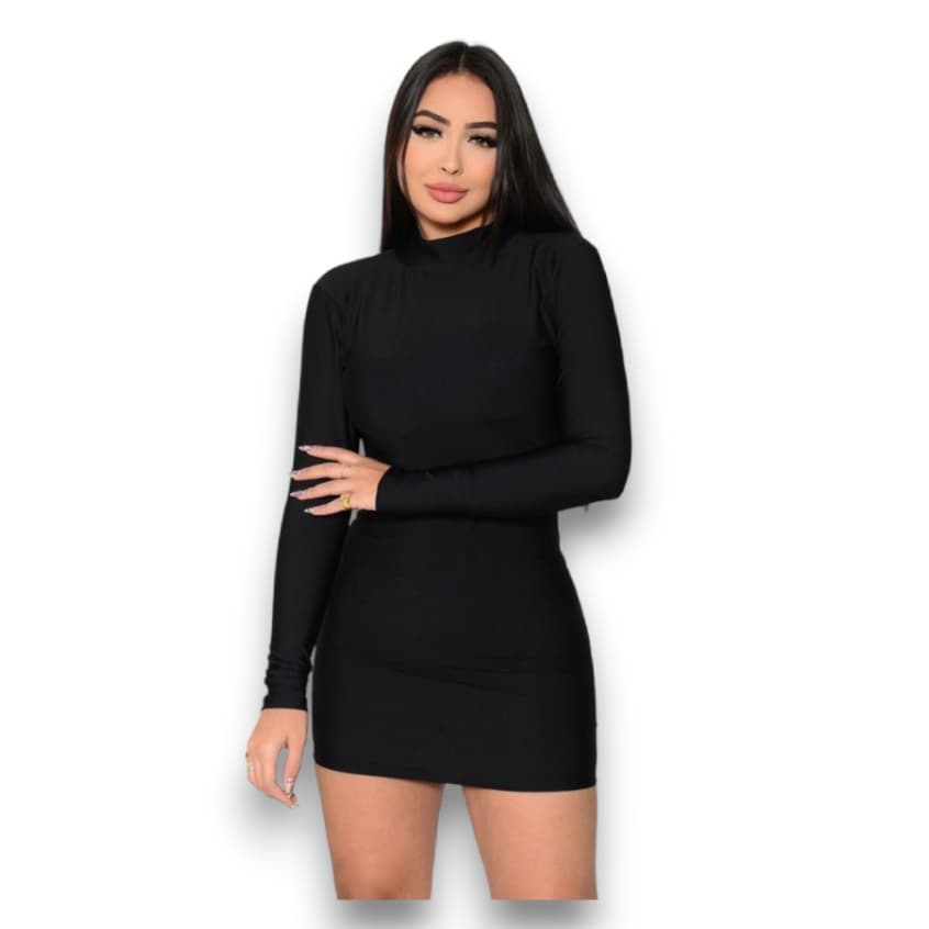 Vestido Manga Longa Gola Alta Sem Bojo Tubinho Suplex