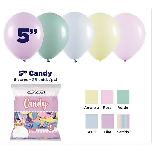 Balão Candy 5" Diversas Cores – 25 Unid – Art Latex
