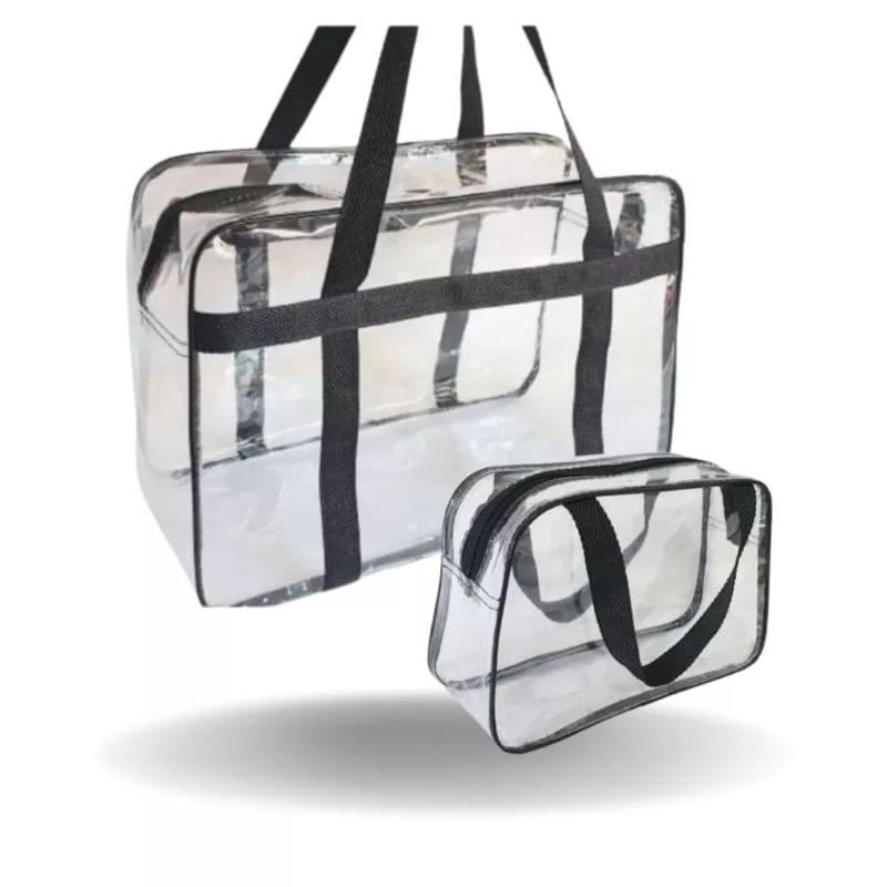kit Bolsa Transparente e Necessárie  Grande Pvc Praia e Piscina