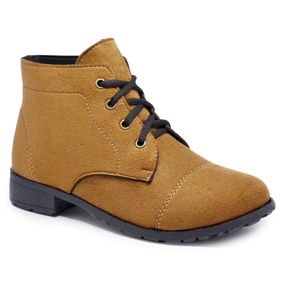 Bota Adulto Feminina Coturno Para Inverno de Camurça Cano Curto Salto Médio