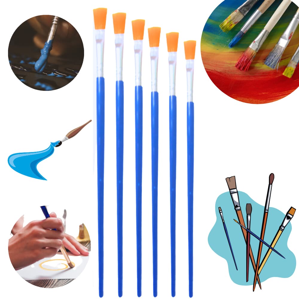 Kit 6 Pincel Chato Suave Artesanato Pintura Artes Pincéis