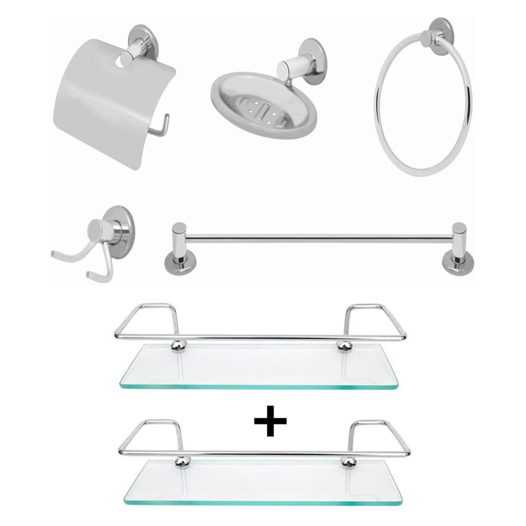 Kit De acessorios para banheiro 07 peças inox  - Conjunto de Banheiro com 07 peças Cromado de Inox