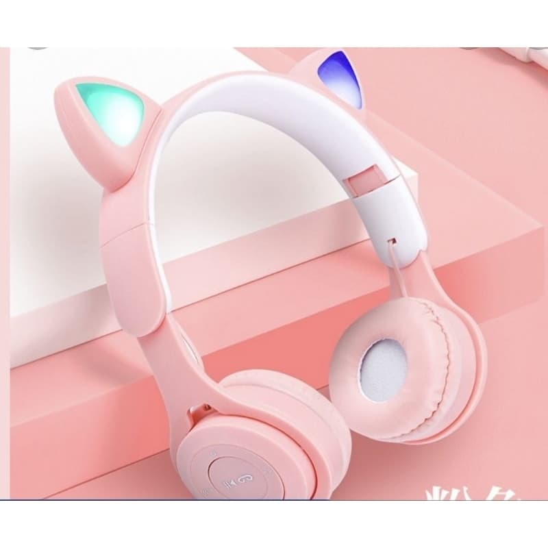 Fone De Ouvido Bluetooth Led Orelha Gato Luz Headphone