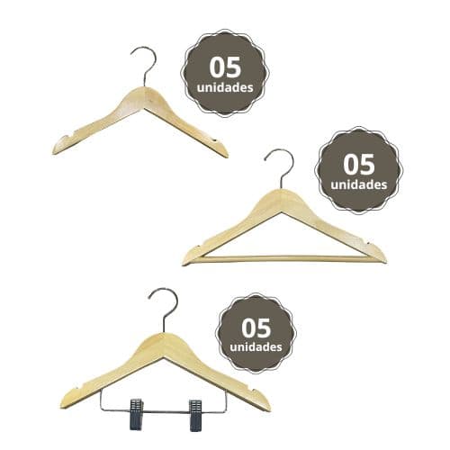 Kit Cabide de Madeira Infantil - Kit com 15 cabides