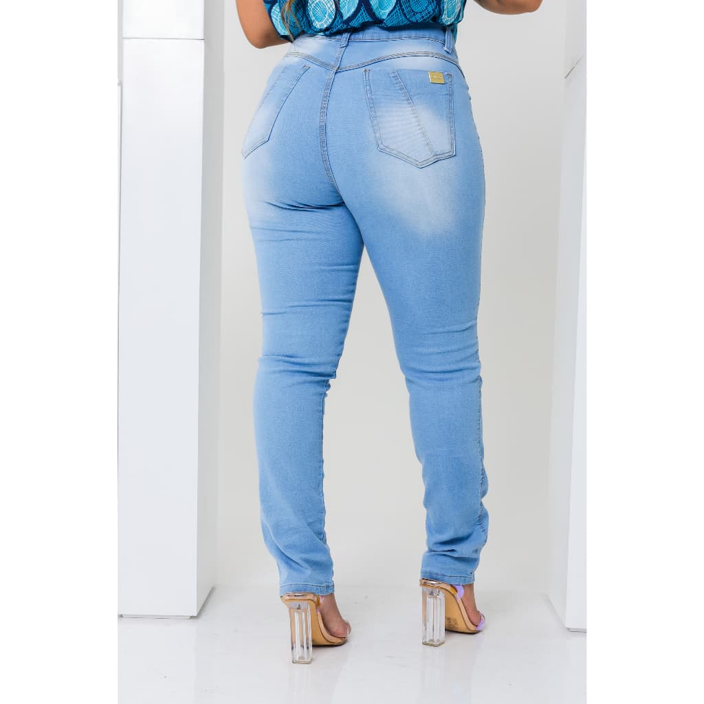 Calça Feminina Jeans Premium Plus Size Cintura Alta Com Lycra