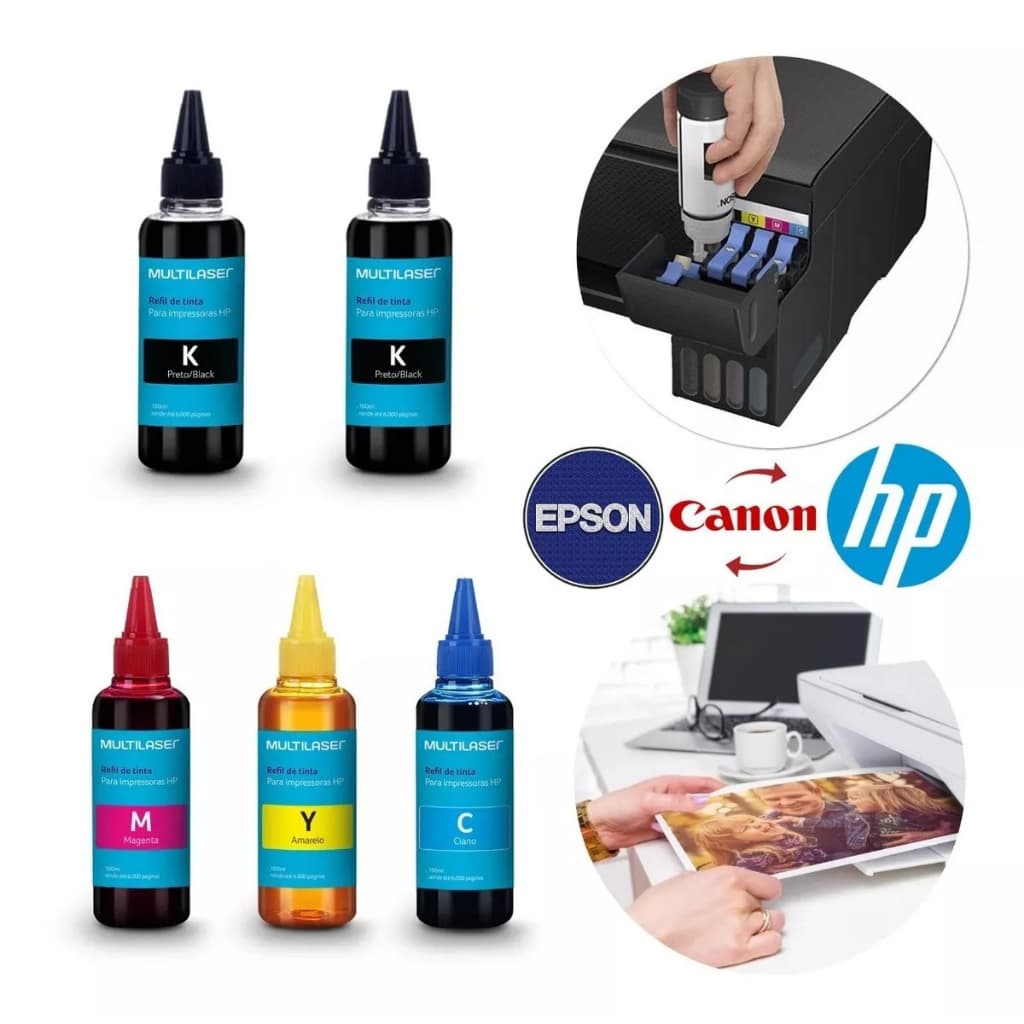Refil Tinta 500ml Compatível Epson L375 L395 L3150 L3110