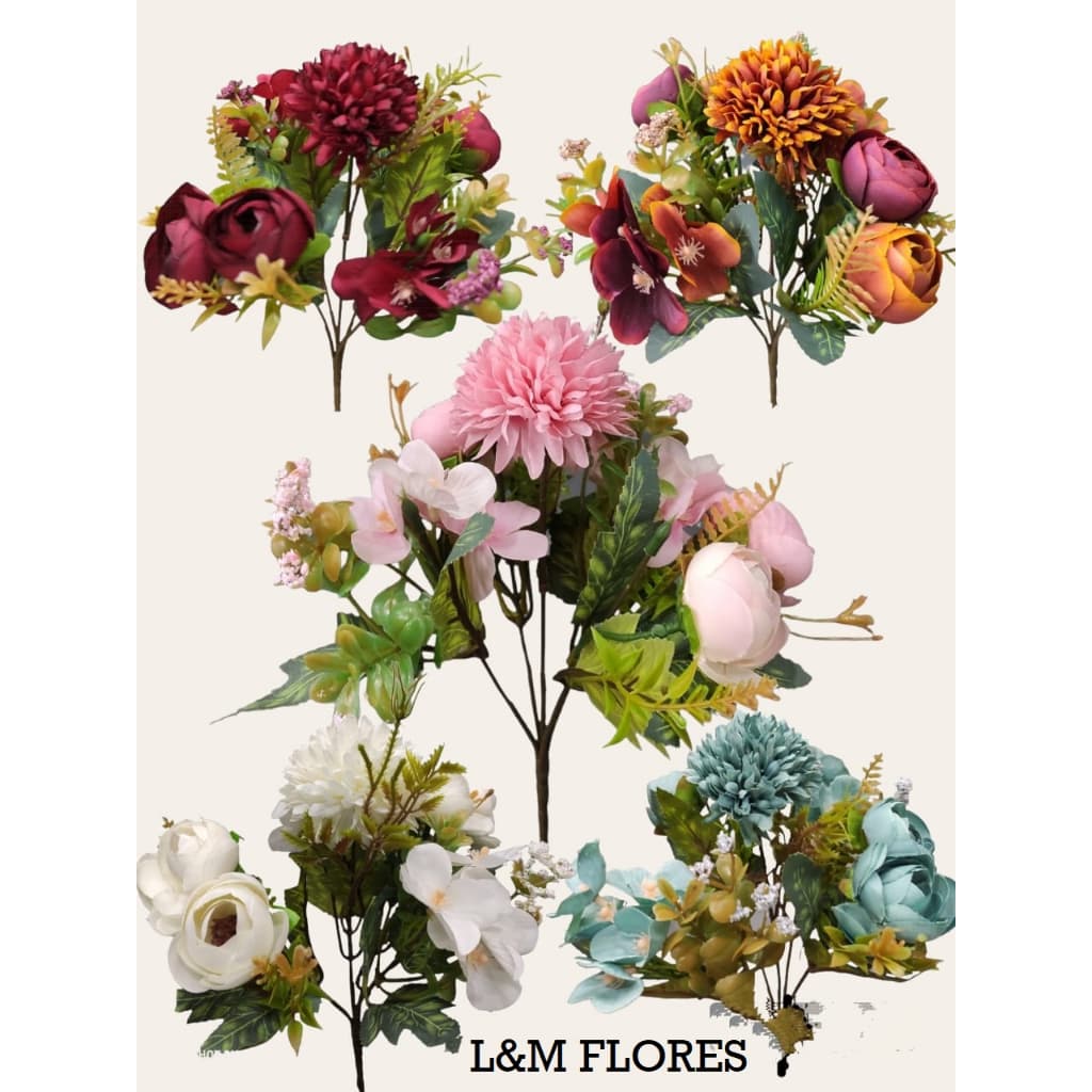 Buquê de Flor Cabbage e Violeta artificial com 5 galhos