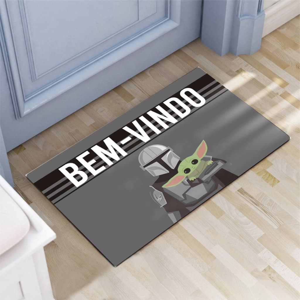 Tapete para porta de entrada capacho - Bem vindo Star wars baby yoda