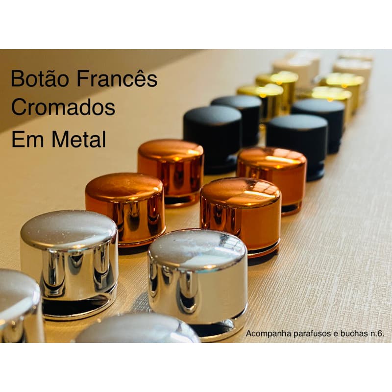 Botão Francês para prender espelhos acompanha parafusos e buchas.