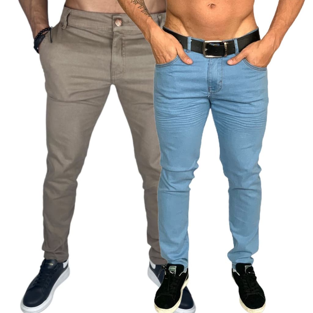 Kit Duas Calças Jeans Claro e Calça Sarja  CHINO Cáqui ótima Qualidade
