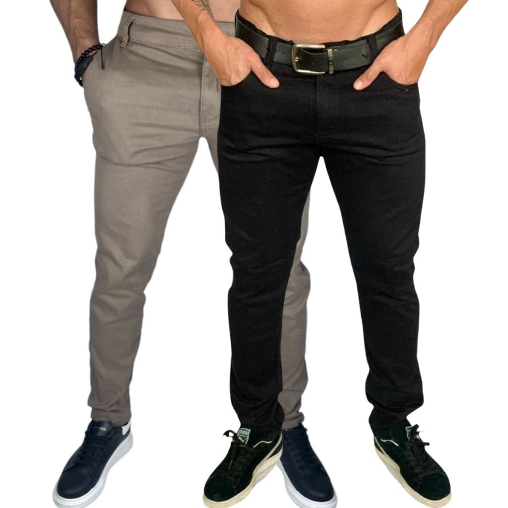 Kit com Duas Calças Sarja CHINO Cáqui e Jeans PRETO Escuro! Qualidade Sensacional!
