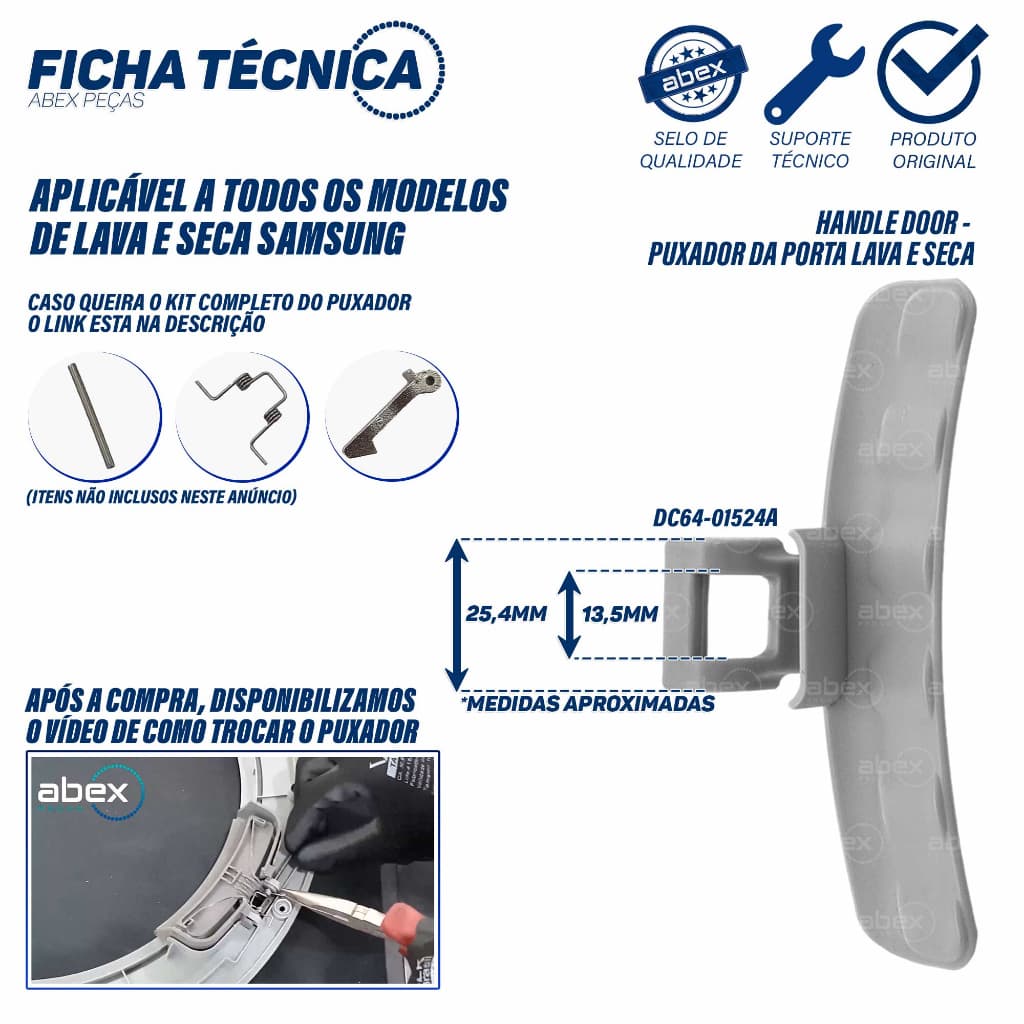 PUXADOR LAVA E SECA DC64-01524A LAVADORA SAMSUNG PUXADOR DA PORTA