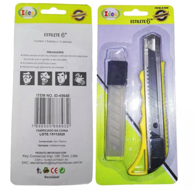KIT Estilete Profissional Com Lâmina 18mm Com Trava + 3 lâminas com junto