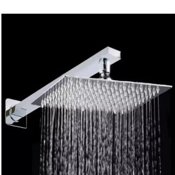Ducha Para Piscina quadrada cromada Aço Inox 20x20cm Luxo cano 40 cm