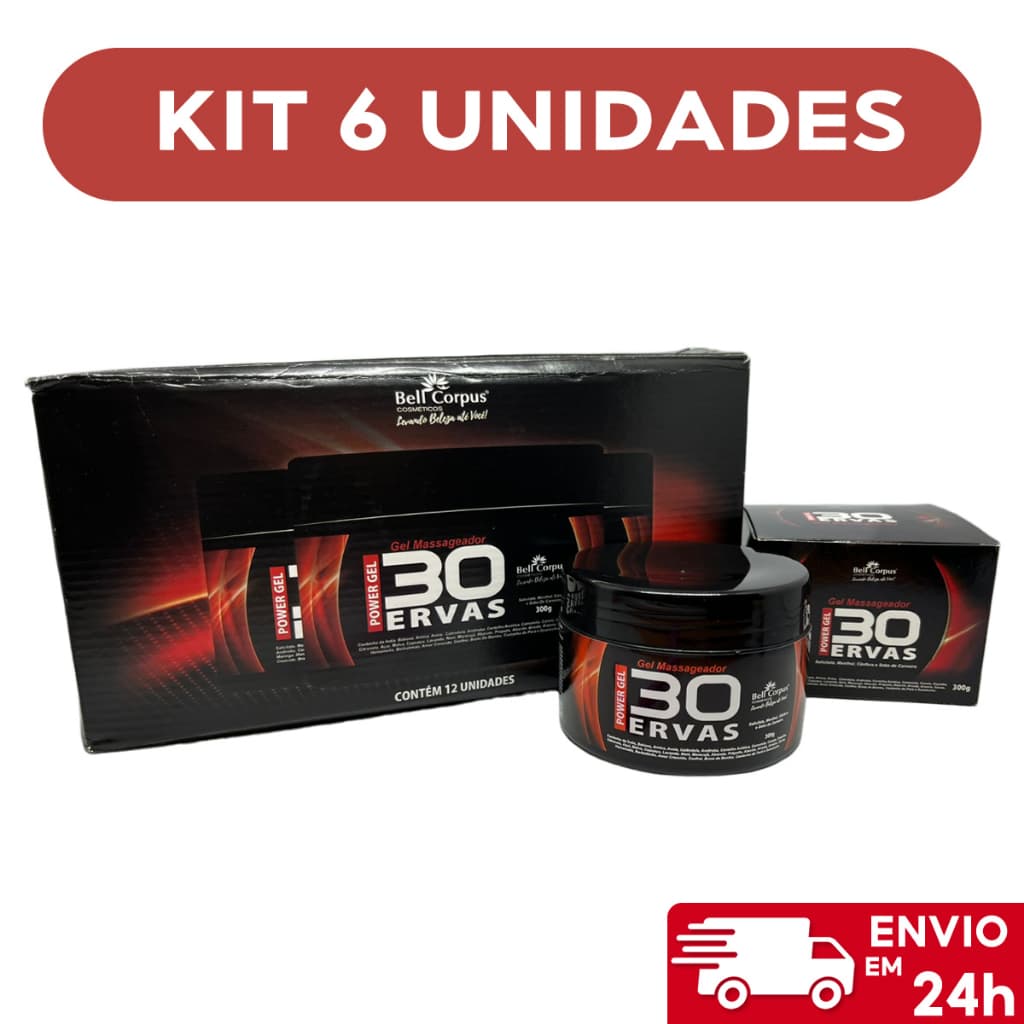 kit 6 Gel Massageador 30 Ervas Power 300g - BellCorpus