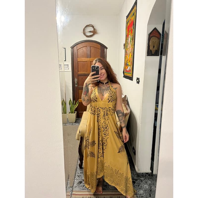 Vestido de Pontas Costas Aberta Indiano Hippie Roots