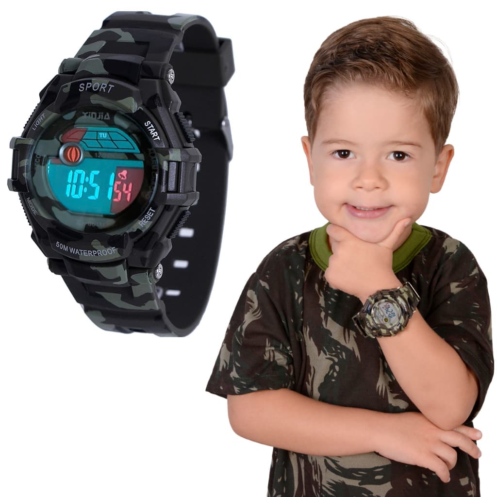Relógio Infantil Juvenil Masculino Feminino Digital de pulso Verde Camuflado Prova Dagua Barato