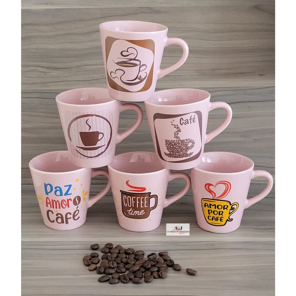 Jogo 6 Xicaras 120ml Café Porcelana Decorada Decoupage