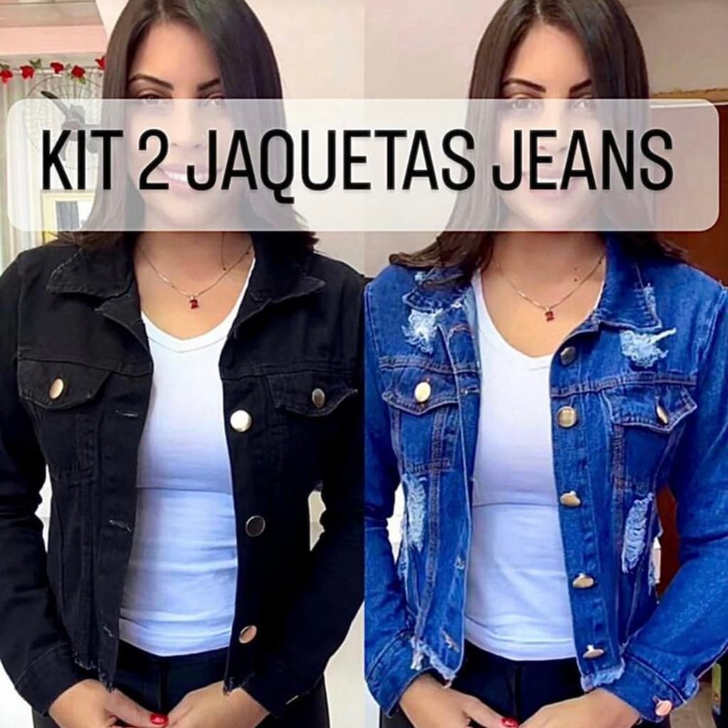 Kit 2 Jaquetas Jeans Feminina Premium Azul Escuro e Preta