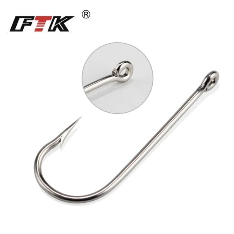 Ftk-gancho de pesca redondo 2335 níquel, 100 pcs/box, para jigging, carpa, anzol, mar, 10 #-20 #