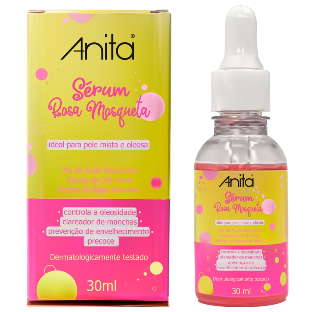 Serum Facial Rosa Mosqueta Clareador Manchas Ácido Hialurônico - Anita Cosmeticos