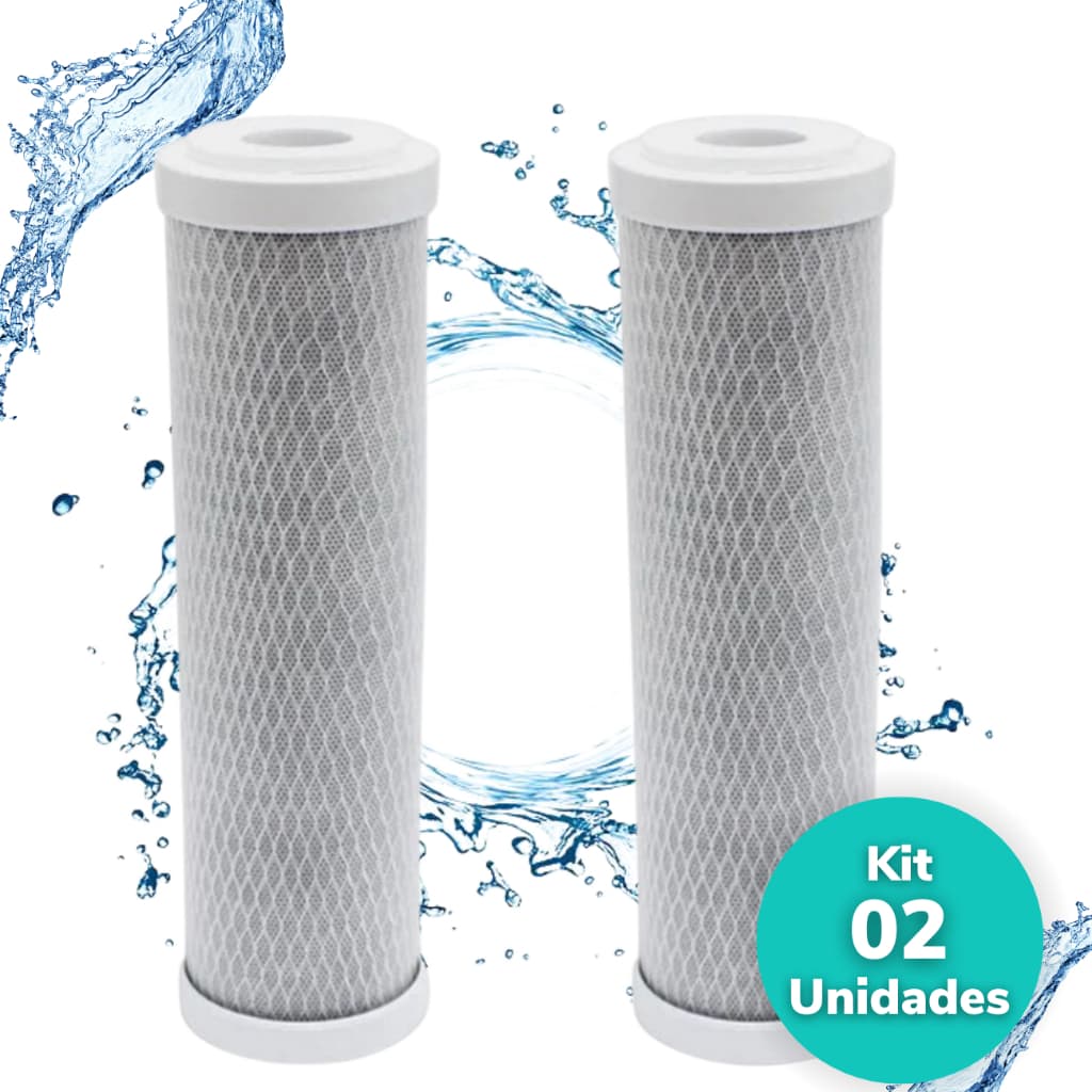 Kit 2 Filtros Refil Carvão Ativado Carbon Block 10 - Para Filtragem e Tratamento de água