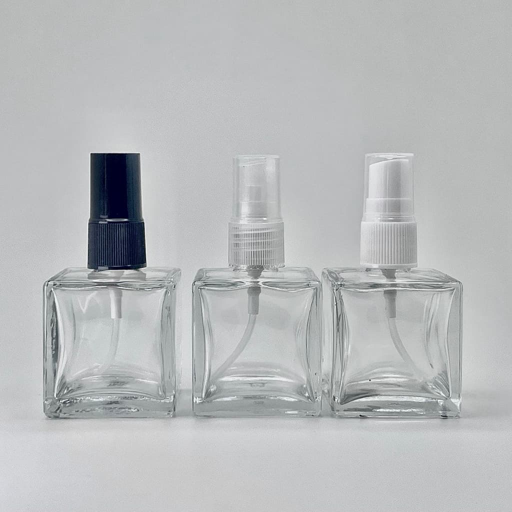 Kit 06 Unidades Vidro Cubo Válvula Spray Perfume 50mL Transparente