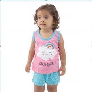 Baby Doll Short Infantil Estampa Nuvem Pijama Verão Confortável