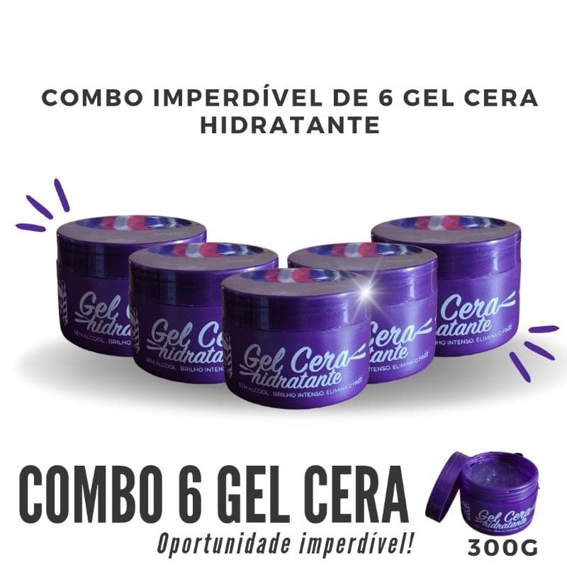 Kit 6 Gel Cera Hidratante Fixa Profissional 300gr