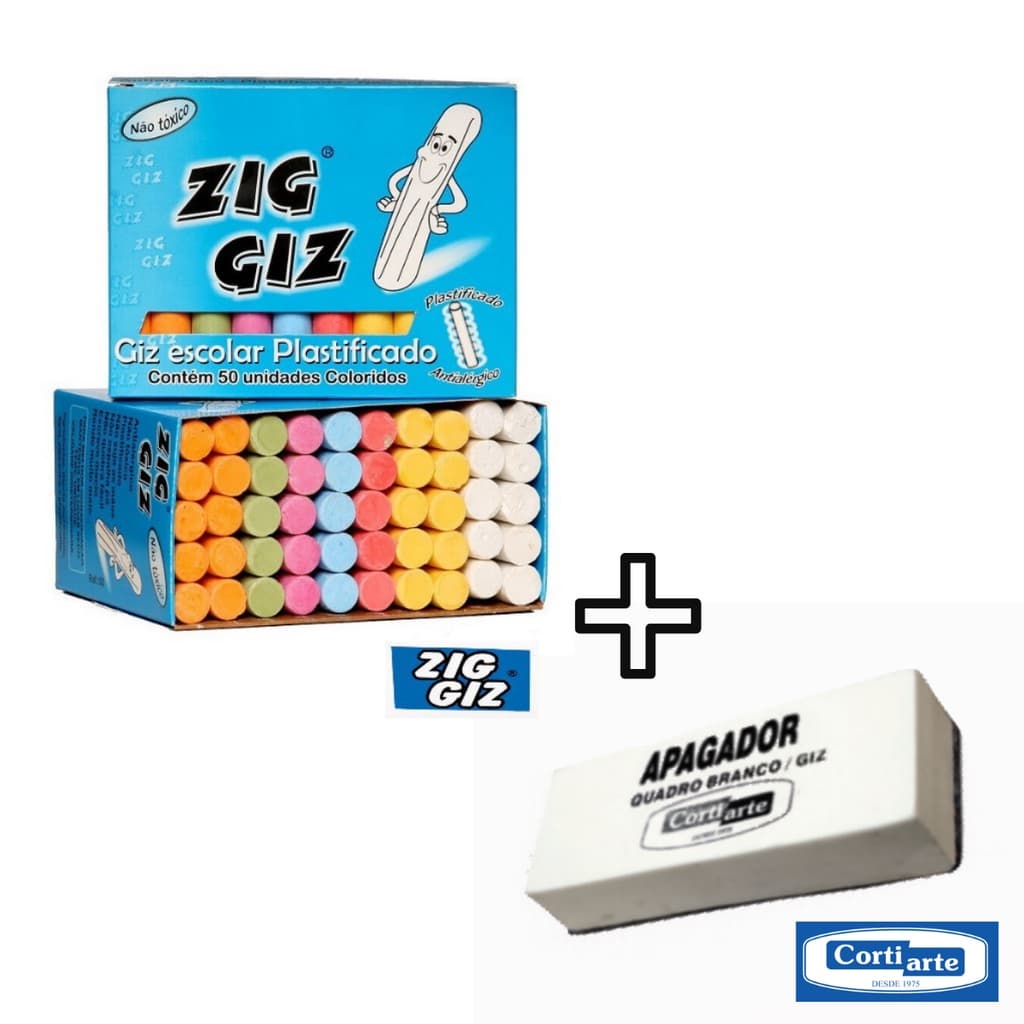 Kit Giz Colorido 50 Unidades + 1 Apagador Eva - Chalkboard