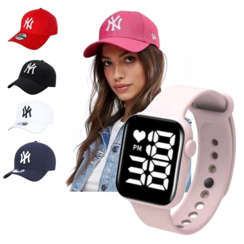 Relógio Digital Feminino Prova dagua + Boné premium Promoção