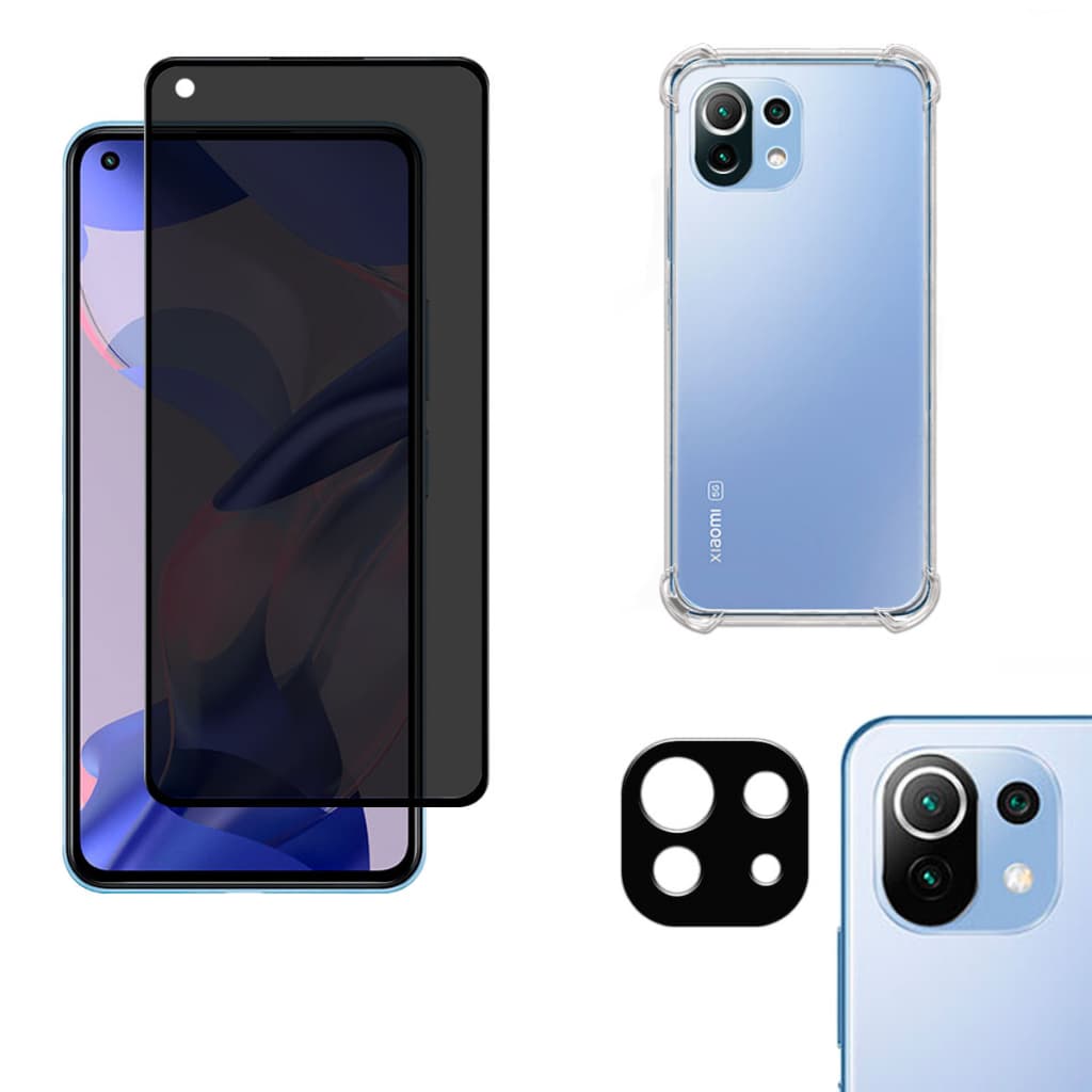 KIT Xiaomi 11 LITE 5g NE | Película de Privacidade 3D - Capa Capinha Anti Shock - Película da Câmera 3D
