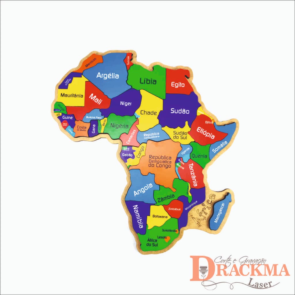 Quebra-Cabeça Mapa da África - Montessori em MDF, Educativo e pedagogico Países e Capitais
