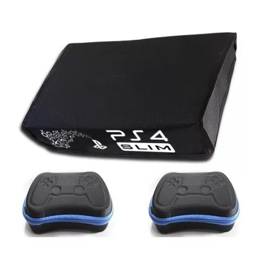 Kit (2) Case Estojo Bolsa Controle Dualshcok PS4 + (1) Capa Antipoeira Protetora Para PS4 Slim