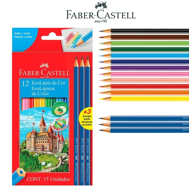 LAPIS DE COR SEXTAVADO 12 CORES COM 3 LAPIS DE ESCREVER FABER CASTELL