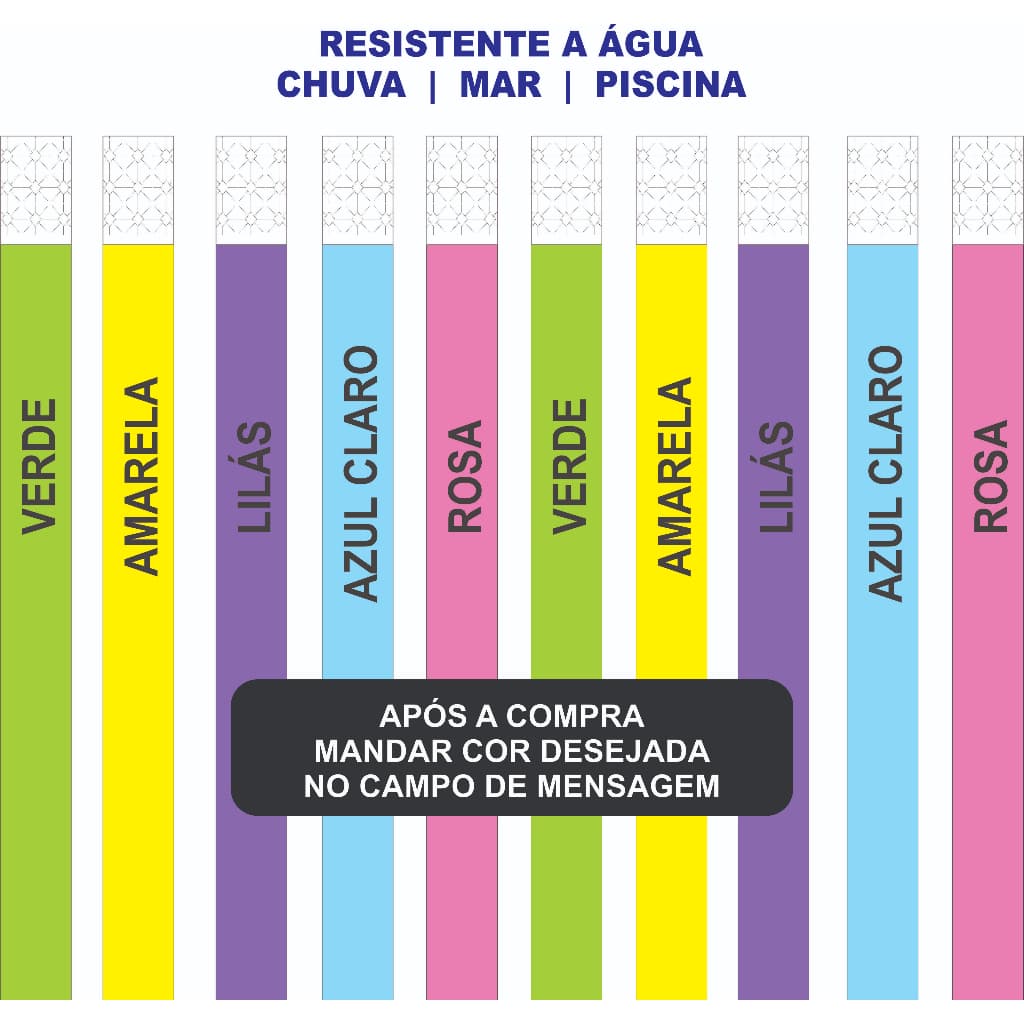 300 Pulseira Identificação Lisa Eventos Formatura Baladas Niver Casamento Shows 5 cores