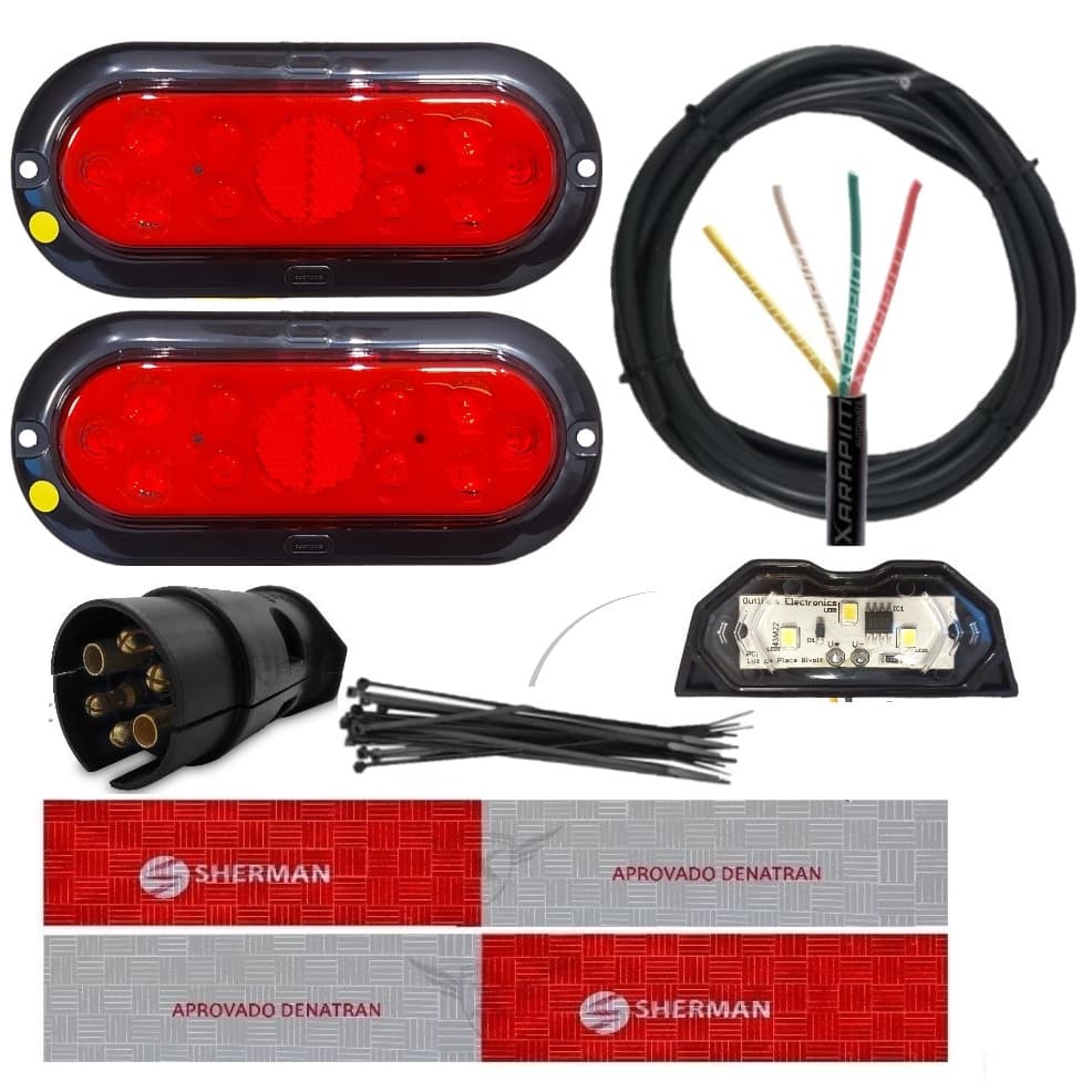 Kit Instalação Elétrica Lanterna Carretinha Reboque de Led Cabo 4 Vias Kit Led Submergivel 12V