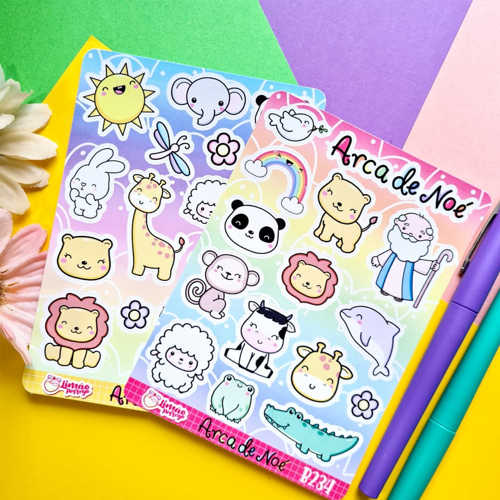 Arca de Noé - Cartela de adesivos decorativos bujo, planner, biblia - Limão & Pêssego