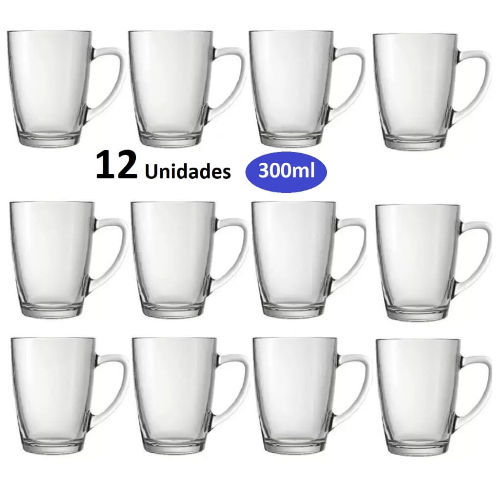 Jogo 12 Caneca 300ml, de vidro Nadir Tarsila.