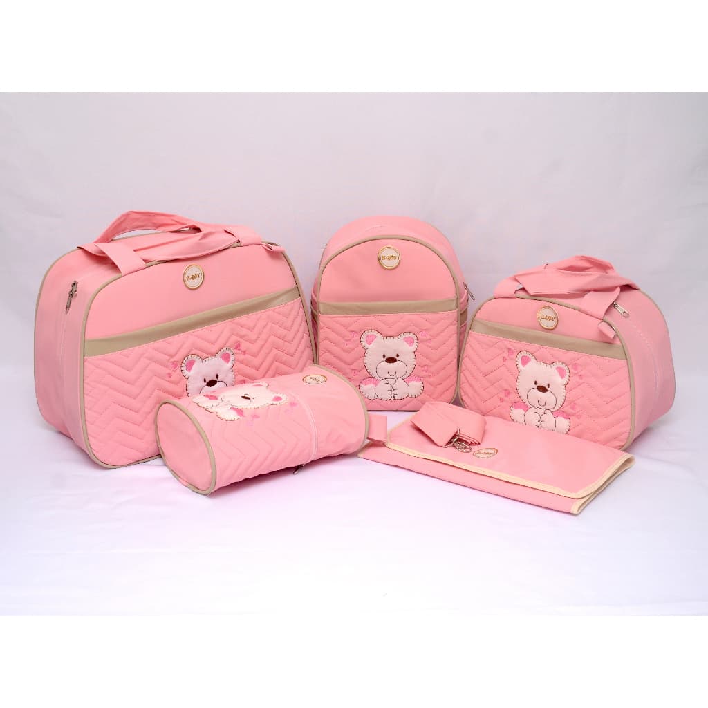 Kit Mala Bolsa Maternidade Menina Menino 5 Peças Urso Com Mochila Feminina Bebê Masculino
