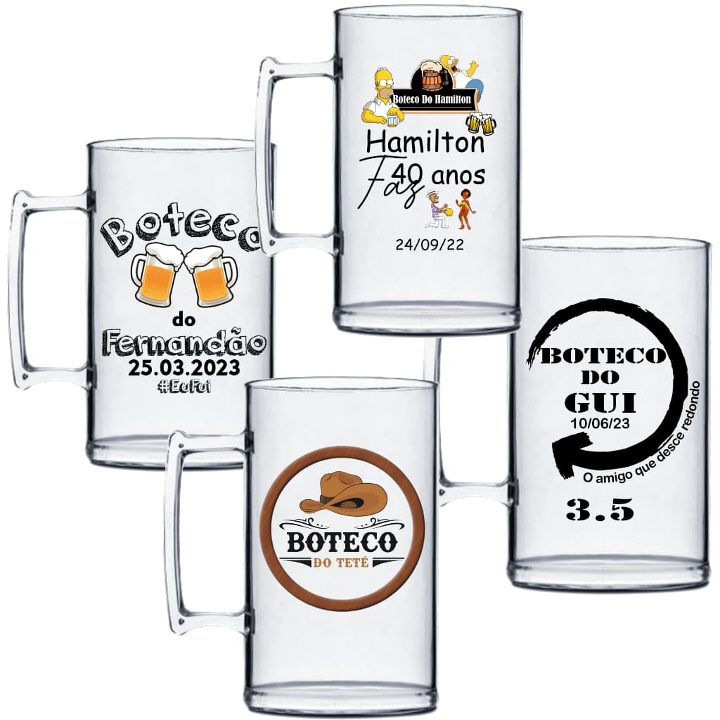 30 Caneca de Chopp Acrílico Personalizada Tema Boteco 500ml