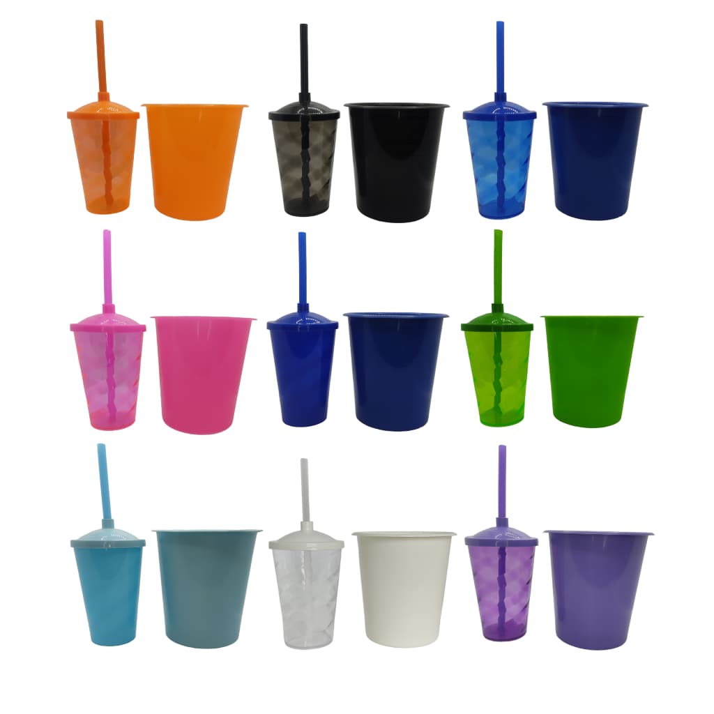 Kit 10 Balde de Pipoca 1L e 10 Copo Twister Com Tampa e Canudo 400ml