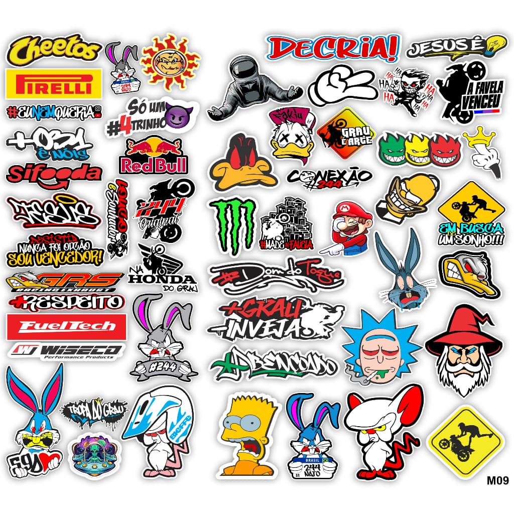 Cartela de adesivos 50 unidades - para Bike Carro Moto Capacete coelho dichava 244  impreshow
