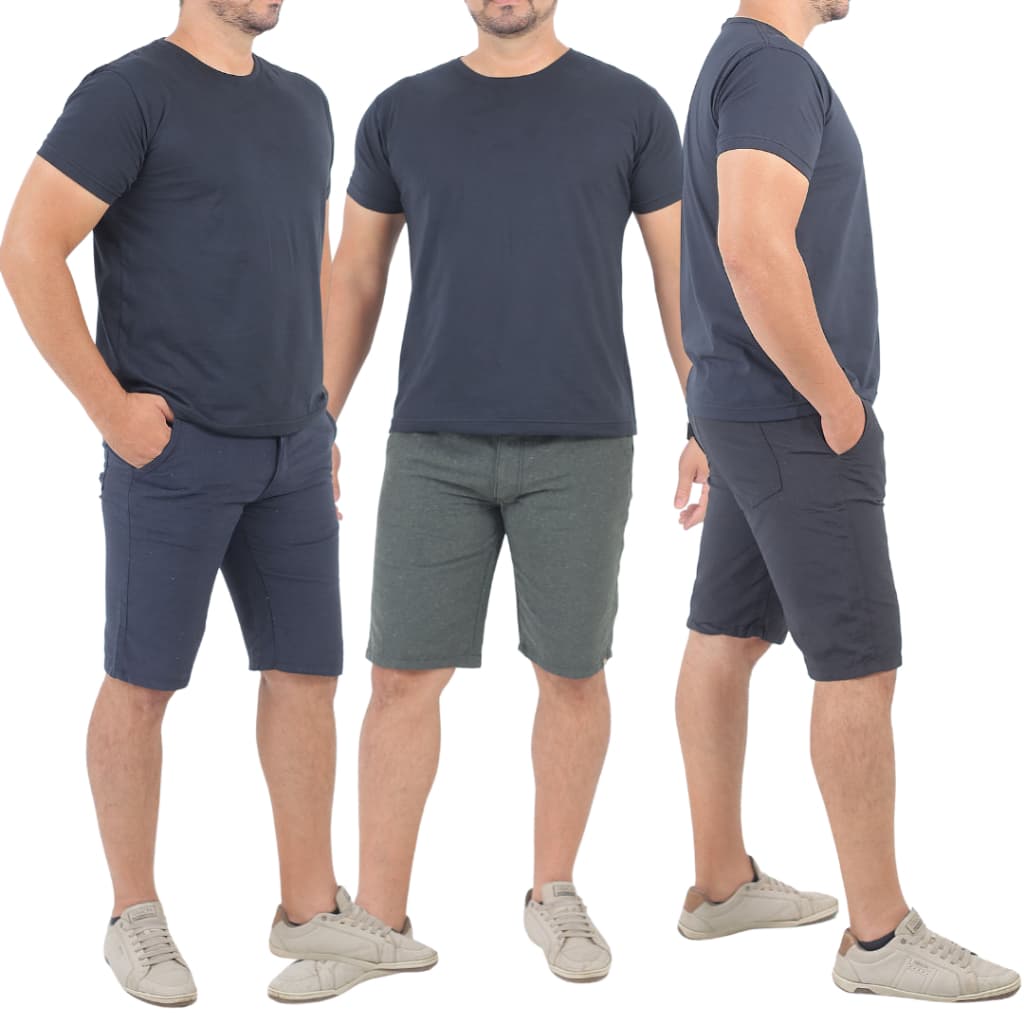 Kit 3 Bermudas Shorts Masculino Brim Liso Sarja Esporte Fino Premium Padrão Shopping