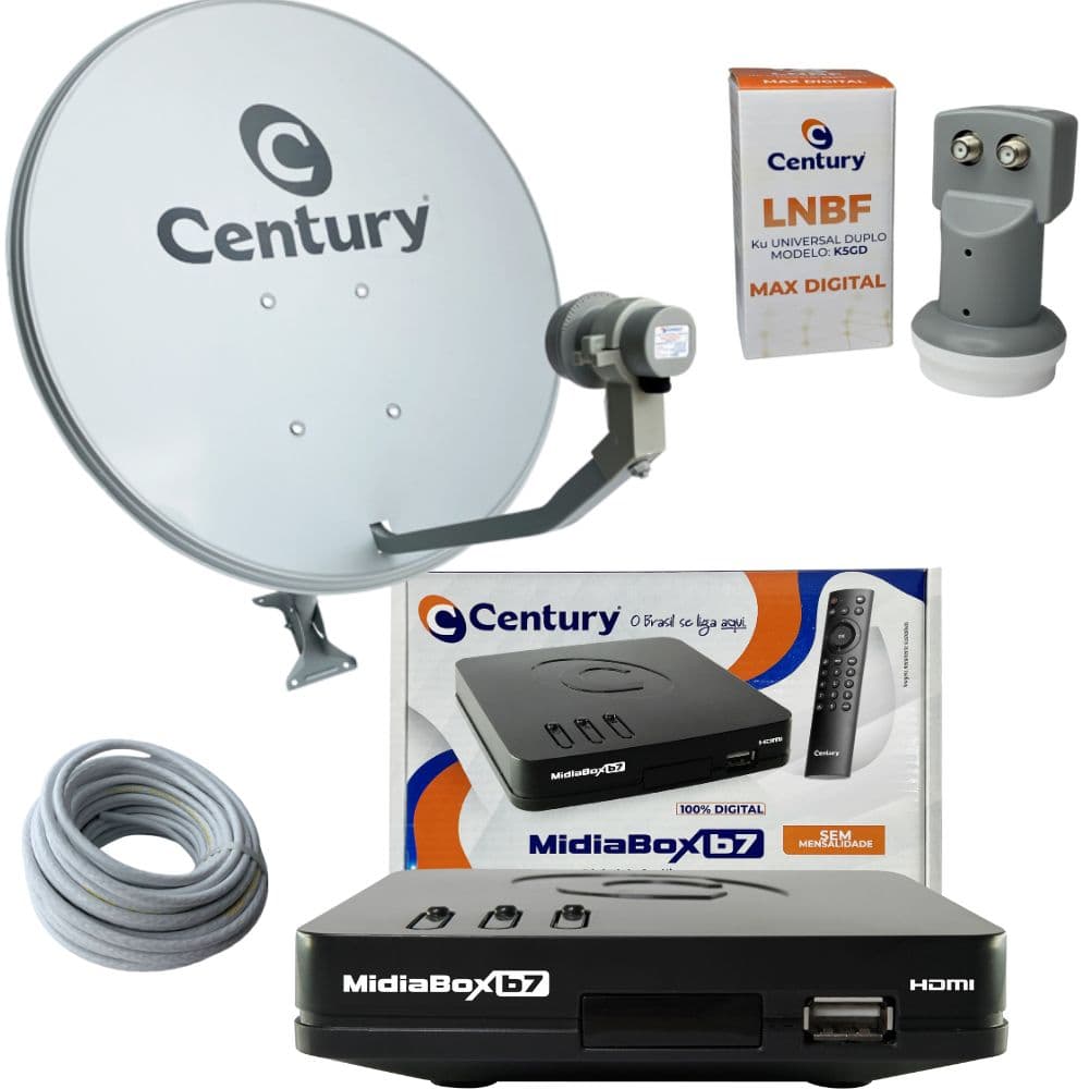 Kit Antena Parabólica 60cm Banda Ku Midiabox B7 LNBF Duplo