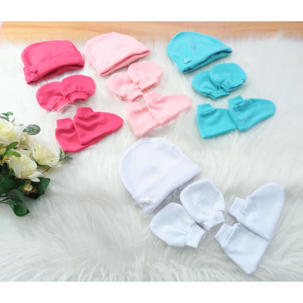 Touca Para Bebe  Luva e Sapatinho Kit 3 Peças Recém Nascido 100% Algodão